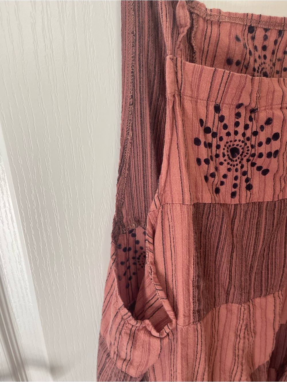 Earthbound Patchwork Romper Copper Tones . Three Pockets Motifs Sz L - Picture 3 of 4